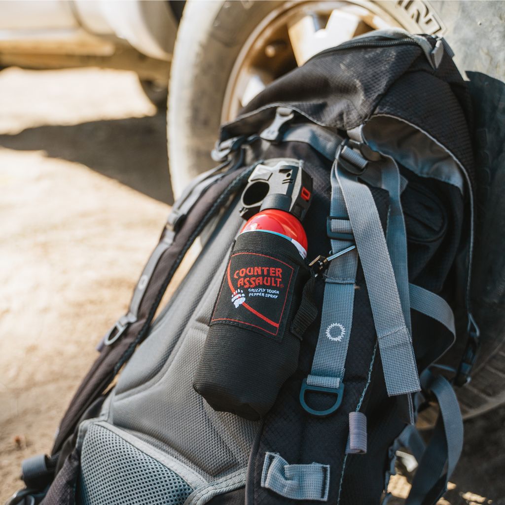 Counter Assault Bear Spray on Backpack