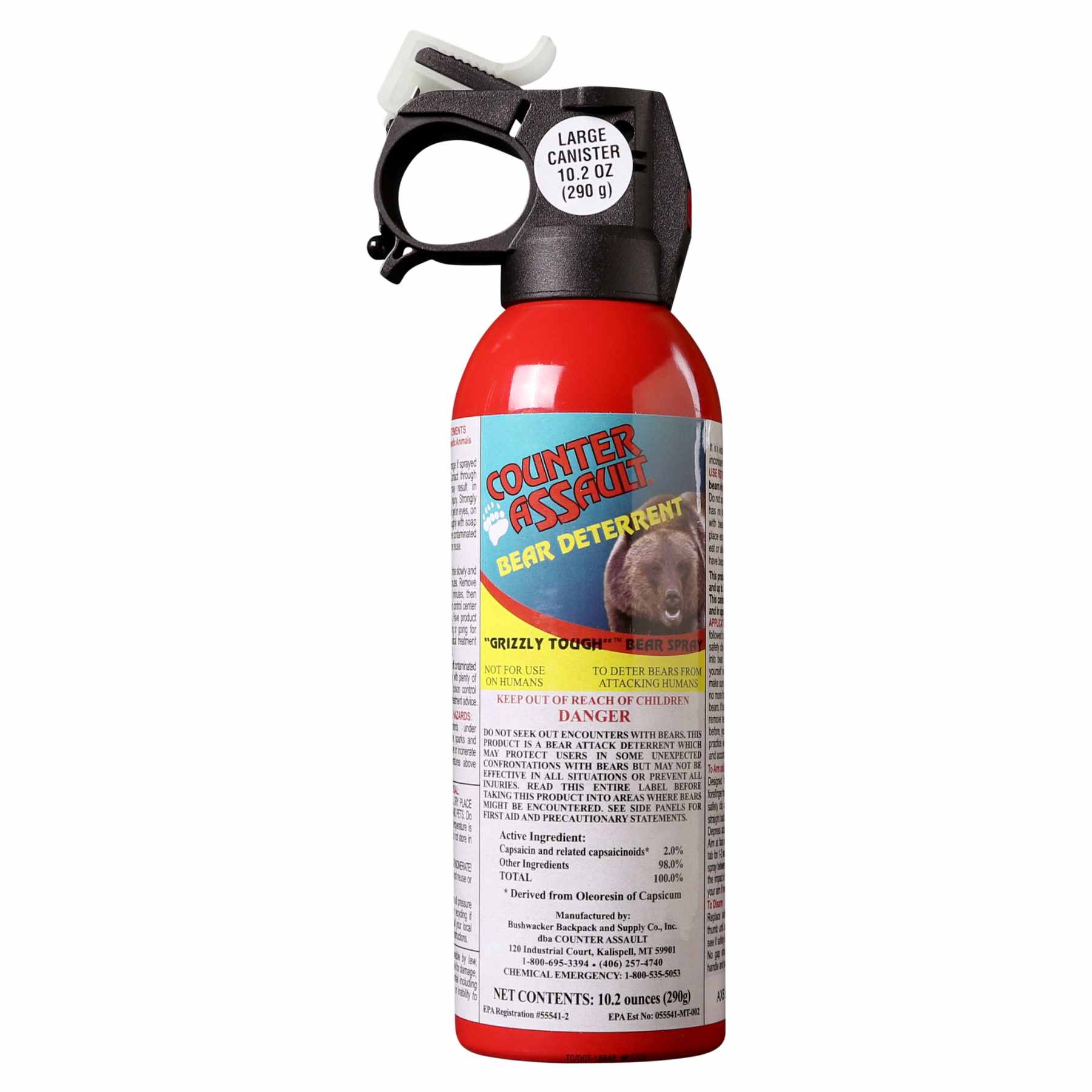 Large canister of Counter Assault bear deterrent spray